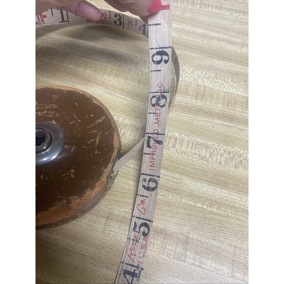 VTG Tool Lufkin Rule Tape 50' Linen Measuring Leather Stitched Case USA Works - Picture 4 of 6